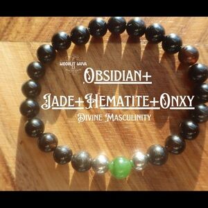 Obsidian and Jade Beaded Bracelet
